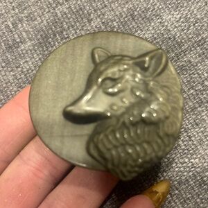 Wolf Carved Round Brooch